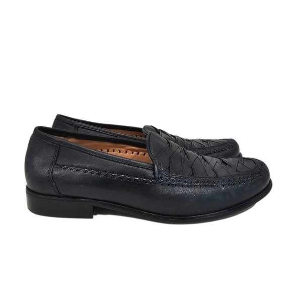Black Leather Slip-On Loafers with Braided Vamp - Picture 2 of 9